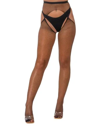 Lace by LJ Fishnet Crotchless Pantyhose Black