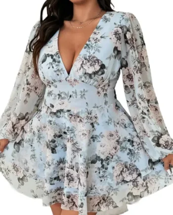 plus-size-floral-chiffon-dress-lantern-sleeves