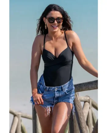 Free Spirit Lightly Padded Underwired Twist Front Tummy Control Swimsuit - Black