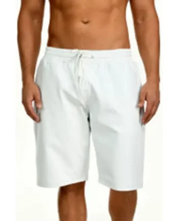 Drawstring White Leather Men's Shorts