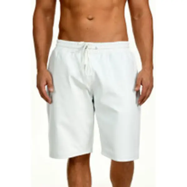 Drawstring White Leather Men's Shorts