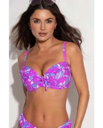 Ocean Breeze Padded Underwired Frill Bikini Top - Ultraviolet/White