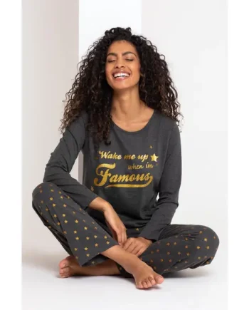 Wake me up when I'm Famous Cotton Jersey Pyjama Set - Charcoal