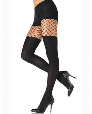 Leg Avenue Opaque Tights With Net Top 7875