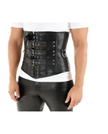 Black Underbust Men's Leather Corset 1830