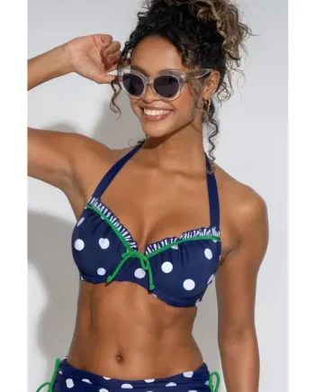 Beach House Lightly Padded Halter Underwired Bikini Top - Navy/Green