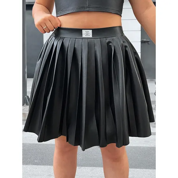 Pu Leather Pleated Skirt