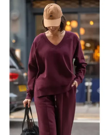The Softest Off Duty Relaxed V-Neck Sweatshirt - Burgundy