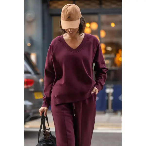 The Softest Off Duty Relaxed V-Neck Sweatshirt - Burgundy