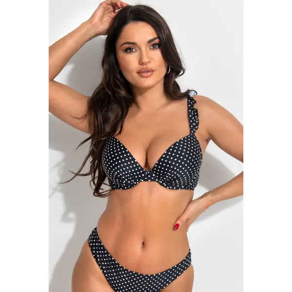 Sicily Underwired Push-Up Padded Bikini Top - Black/White