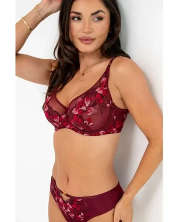 Rhea Luxe Embroidered Full Cup Set - Red/Burgundy