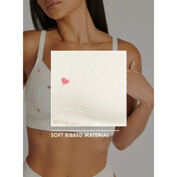 Nursing ribbed seamless heart embroidered bralette