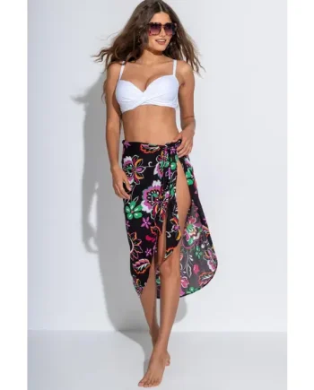 Crinkle Viscose Wrap Sarong Skirt - Black/Multi