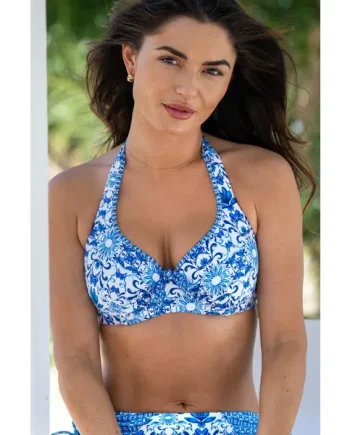 St Lucia Halter Underwired Non-Padded Top - White/Blue