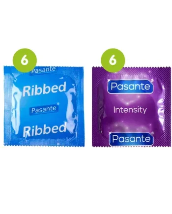 12 Mixed Condoms (6 x Pasante Ribbed & 6 x Pasante Intensity)