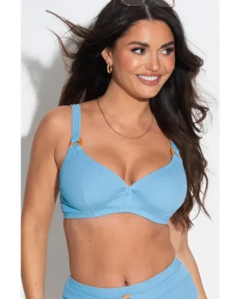 Cali Ribbed Texture Hidden Underwired Bikini Top - Ocean Blue