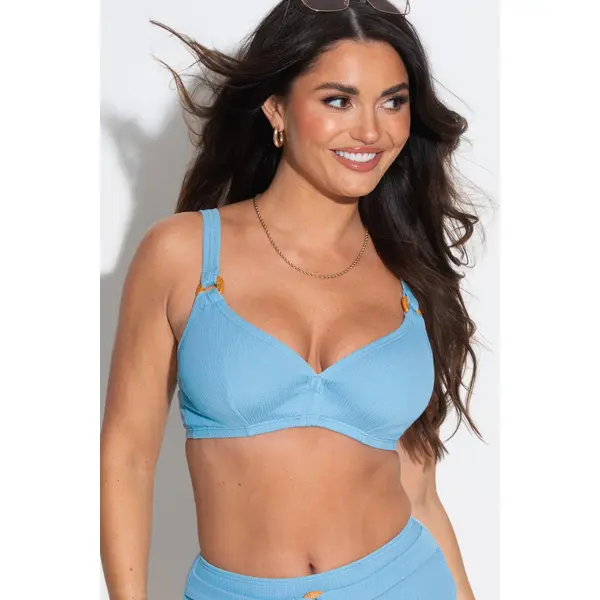 Cali Ribbed Texture Hidden Underwired Bikini Top - Ocean Blue