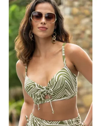 Maya Bay Padded Underwired Tie Bikini Top - Khaki Stripe