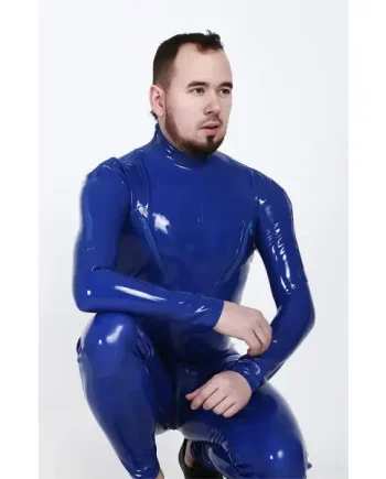 Latex Mens Standard Shoulder Zipper Catsuit With Nipple Zips