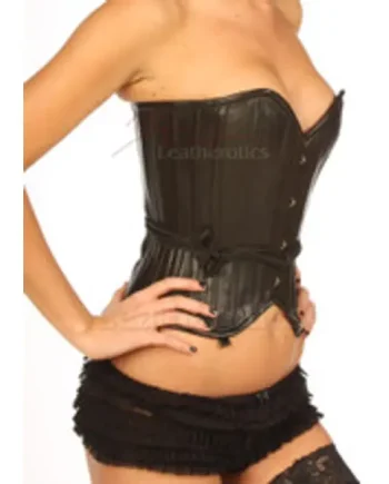 Black Overbust Leather Corset - Steel Boned