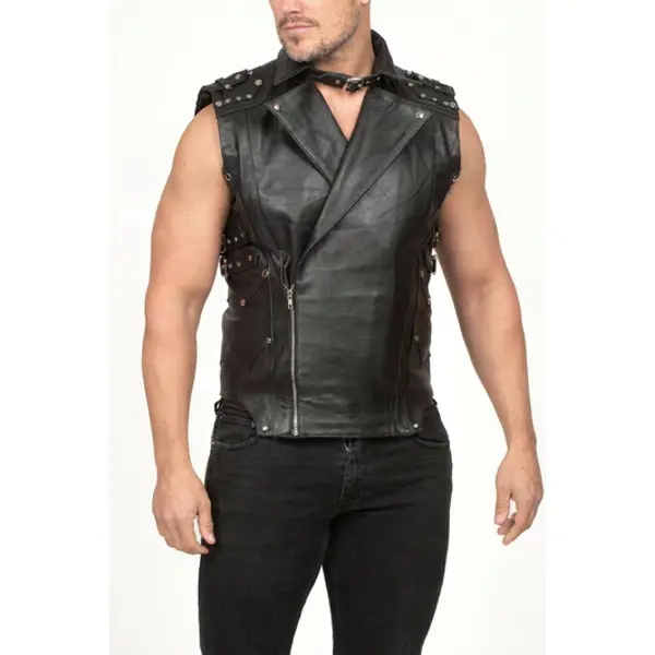 Real Leather Biker Style Jacket Stretch