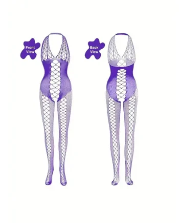 Purple Crotchless Fishnet Body Stocking PLBS1