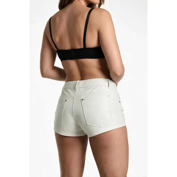 Ladies Leather Sexy Tight White Jeans Style Shorts