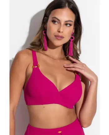 Cali Ribbed Texture Hidden Underwired Bikini Top - Pink