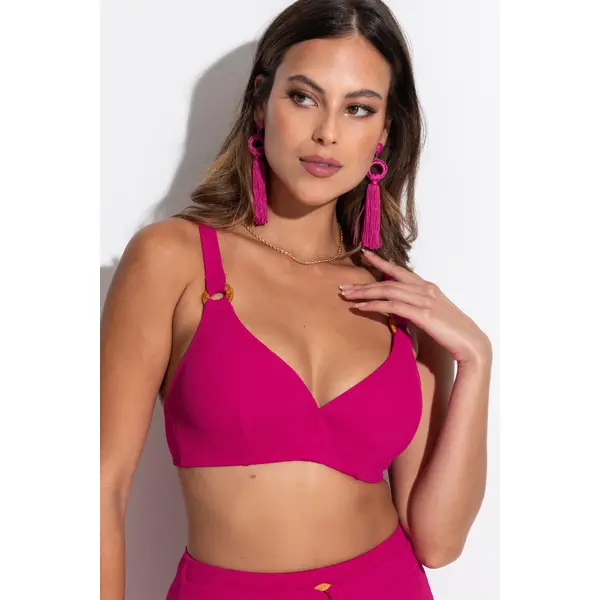 Cali Ribbed Texture Hidden Underwired Bikini Top - Pink