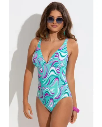 Carnival V-Neck Tummy Control Swimsuit - Aquaburst