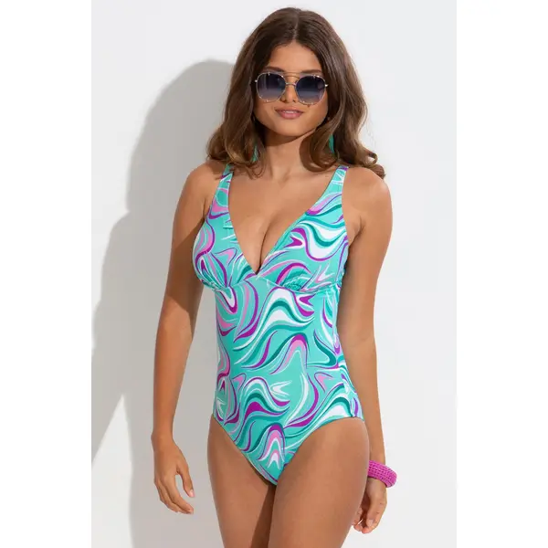 Carnival V-Neck Tummy Control Swimsuit - Aquaburst