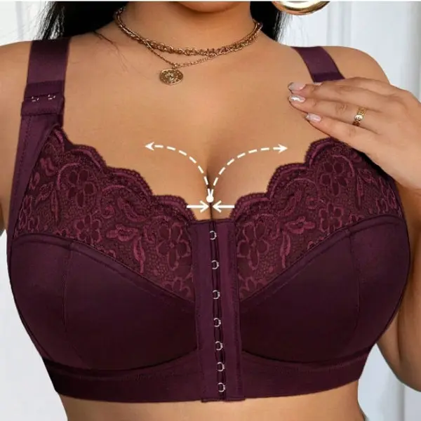 Front Closure Lace Patchwork Wireless Bra