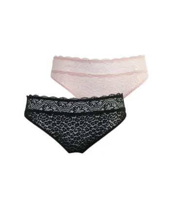 Leopard Lace Midi Brief 2 Pack - Black/Soft Pink
