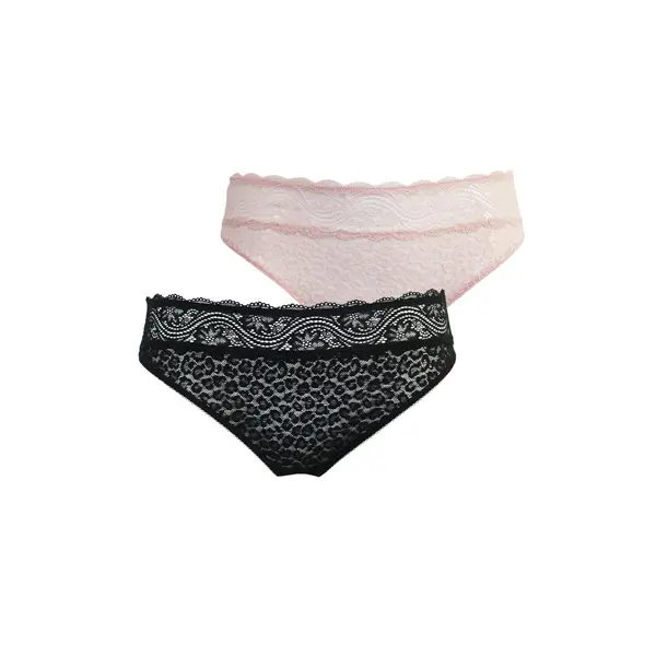 Leopard Lace Midi Brief 2 Pack - Black/Soft Pink