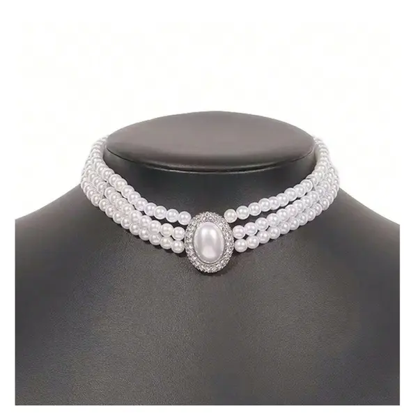 Faux Pearl Decor Beaded Choker