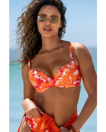 Free Spirit Lightly Padded U/W Twist Front Bikini Top - Orange Tropical