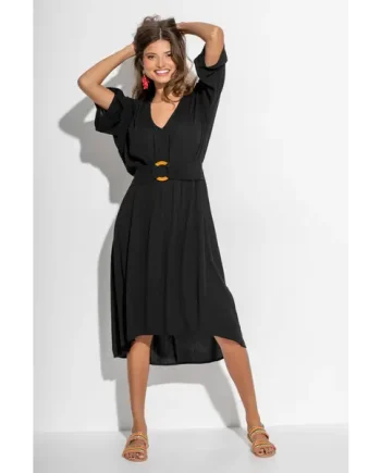 Crinkle O-Ring Midi Beach Kaftan - Black