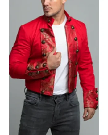 Short Cropped Red Cotton Men's Western Jacket