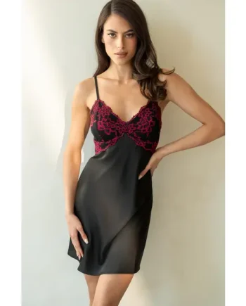 Dusk Satin Two Tone Lace Chemise - Black/Berry