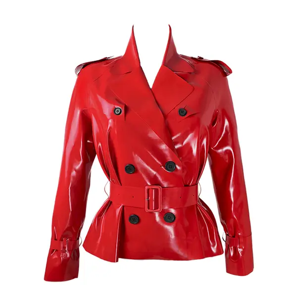 Latex Ultra Mini Length Trench Coat in red