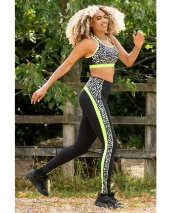 Energy Panelled Full Length Sports Legging - Leopard/Lime