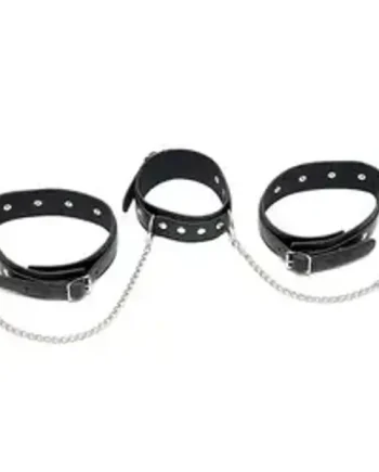Leather Neck And Leg Chain Cuffs