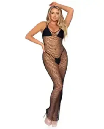 Leg Avenue Woven Twist Net Maxi Dress Black UK 6 to 12