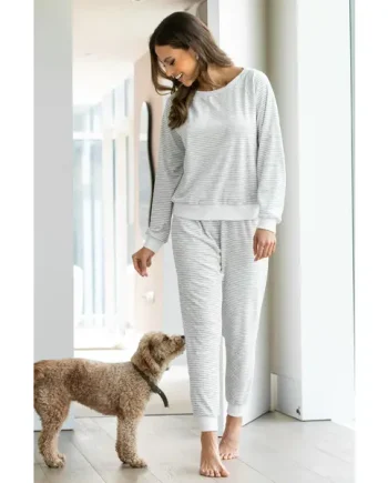 Cosy Fleece Sweatshirt and Jogger Pyjama Set - Grey/White