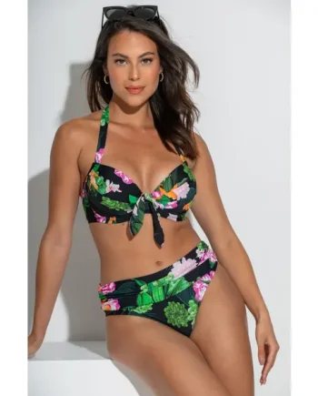 Palermo Fold Over Bikini Brief - Black/Green/Pink