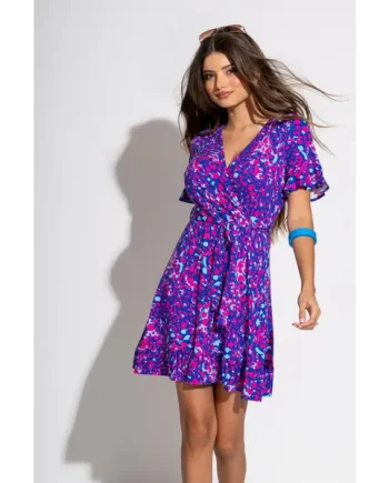 Birdie Stretch Viscose Jersey Wrap Front Dress - Ultramarine/Pink