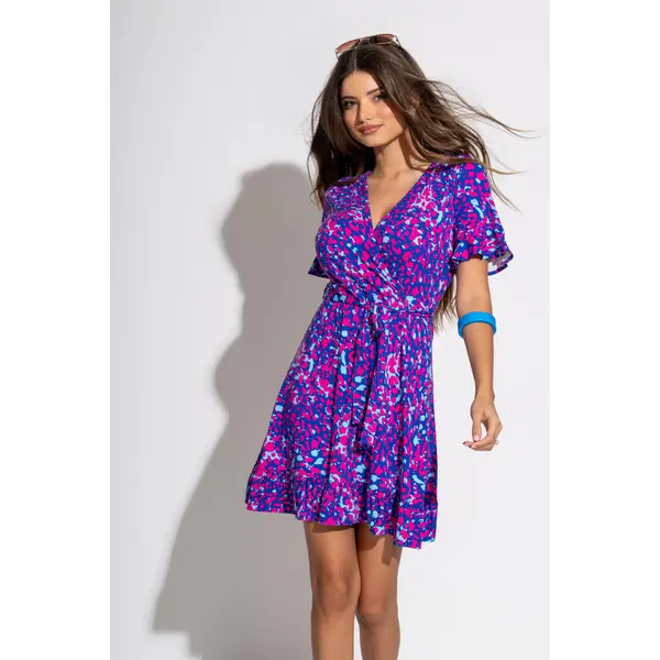 Birdie Stretch Viscose Jersey Wrap Front Dress - Ultramarine/Pink