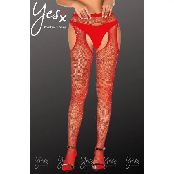 YesX YX852 Sparkly Fishnet Red