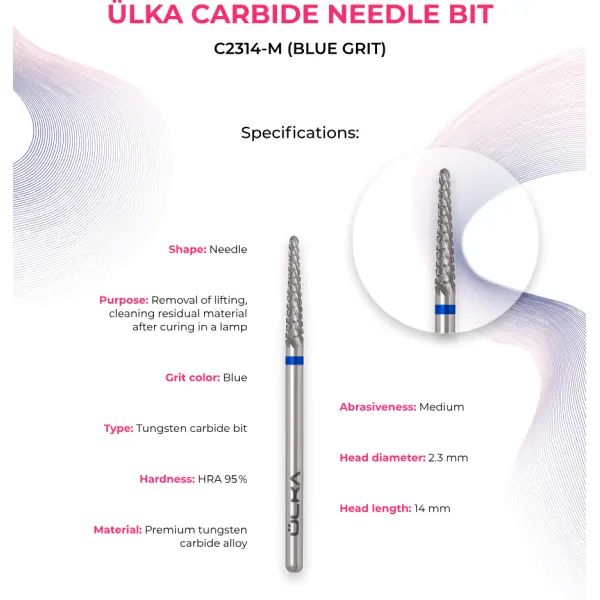 ÜLKA Carbide Drill Bit Needle Blue 2.3mm/14mm