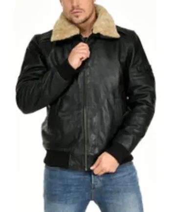 Men's Classic Cowhide Leather Quilted Jacket With Fur Collar
